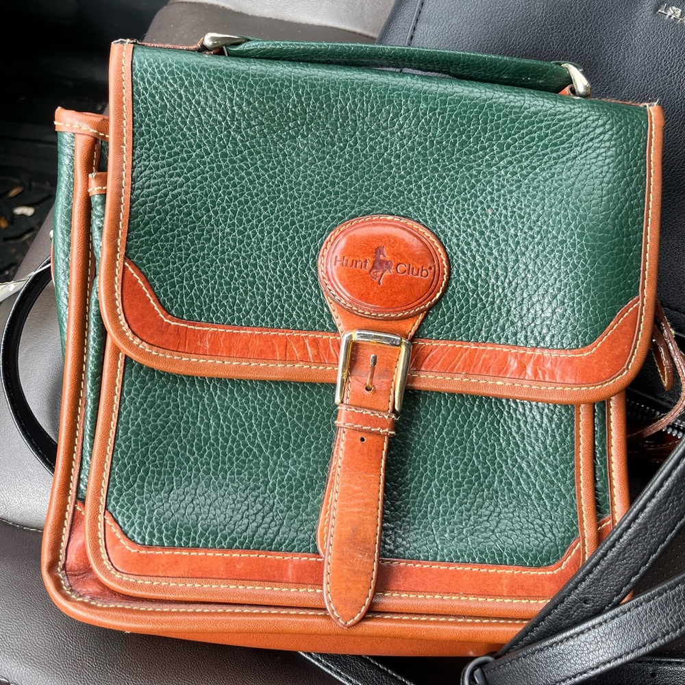 Vintage Hunt Club Crossbody Two Tone Leather Womens Purse Removeable Straps